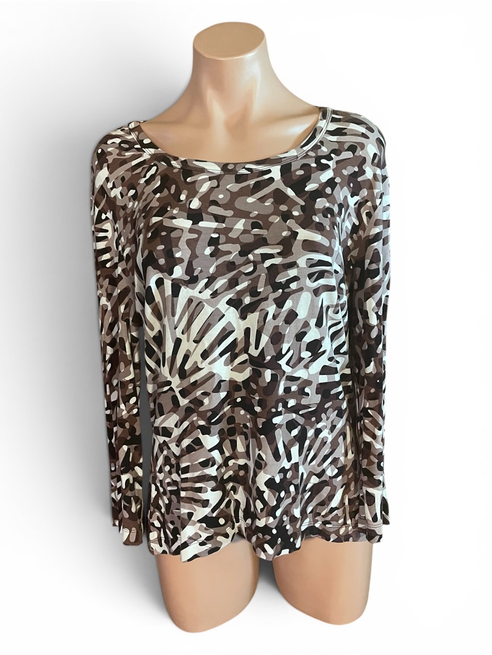 St John Blouse Womens L Large Multicolor Graphic Knit Long Sleeve Top Pullover